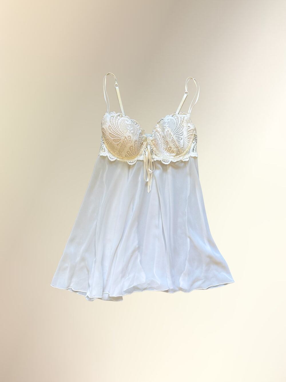 Vintage Delicates White Lace Underwire Babydoll Cami Chemise Women's L
